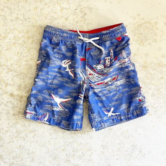 Baby Gap Boys 4 4T Swim Trunks Blue Ocean Scene Sailboat Birds Summer Beach - Picture 1 of 9